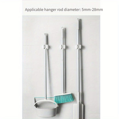 3 Pack Wall-Mounted Mop & Broom Holder – Self-Adhesive Storage Hanger for Home, Kitchen, Bathroom (White Plastic)
