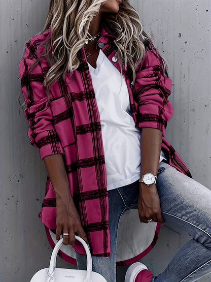 Timeless Plaid Shacket Jacket – Stylish Button-Front Outerwear for Women – Cozy, Versatile & Trendy Long Sleeve Clothing
