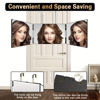 3-Way Compact Travel Mirror for Self Hair Cutting - 360° Wide Viewing Angle, Clear Anti-Fog HD Glass, Portable and Easy to Use for Men and Women