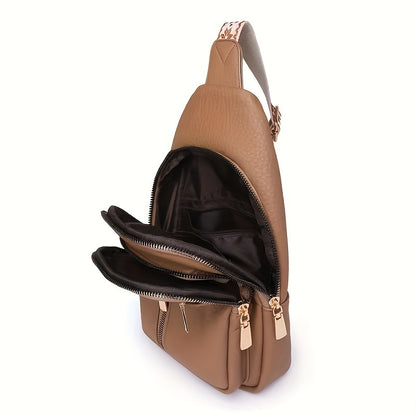 Women's Vintage PU Leather Crossbody Bag - Multi-Pocket Design with Zipper, Casual Sports Style