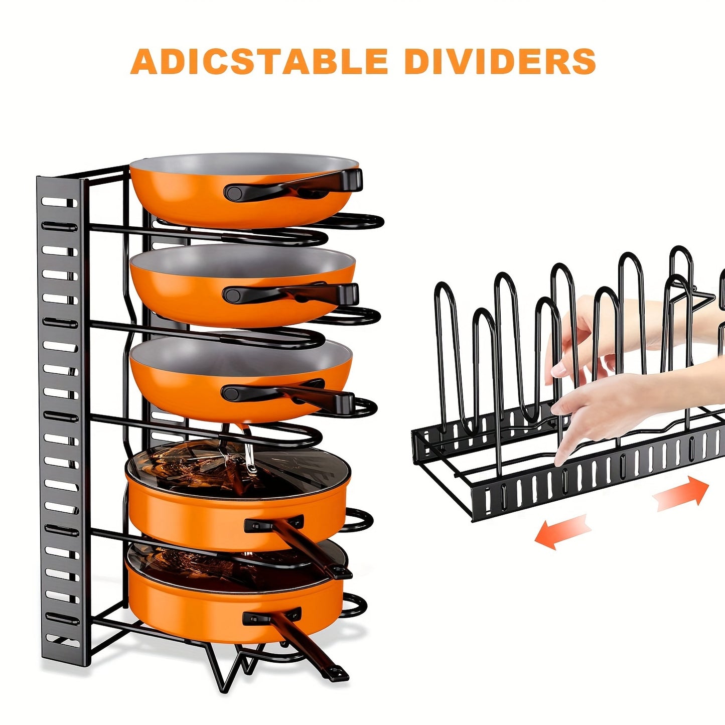 8-Tier Pot Organizer Rack - Metal Kitchen Cabinet Storage for Pots and Pans, Space-Saving Holder