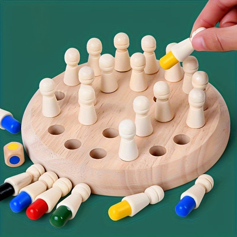 Wooden Memory Match Stick Chess - Portable Brain Teaser Puzzle Game for Kids and Adults, Ages 3-6, Enhances Cognitive Skills, Ideal for Travel and Gifting