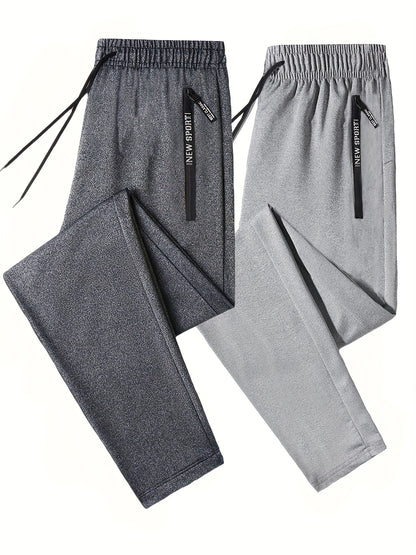 Men's 2-Pack Solid Sweatpants Set - Regular Fit and Cuffed, Letter Print, Zippered Pockets, Drawstring, Athletic Joggers for All Seasons Fitness and Gym Wear