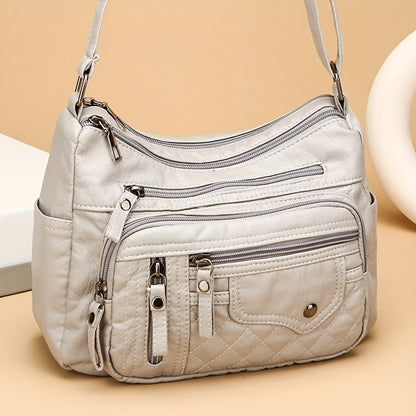 Fashion Multi-Zipper Crossbody Bag – Soft Vegan Leather Shoulder Bag with Multiple Pockets – Women's Handbag Purse