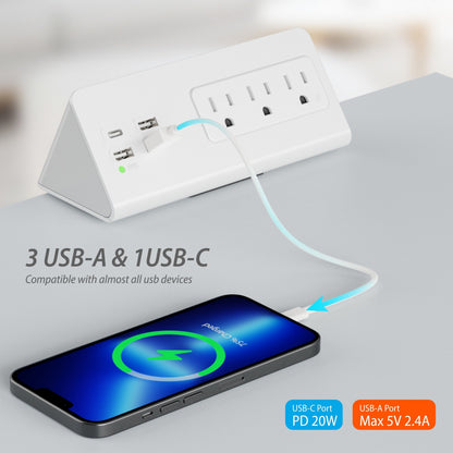 2 Pack Nightstand Edge Mount Power Strips – PD20W Fast Charging USB-C, 6.5Ft Extension Cord, 3 AC Outlets & 4 USB Ports for Home, Office, Kitchen, Dorm, Hotel (1875W)