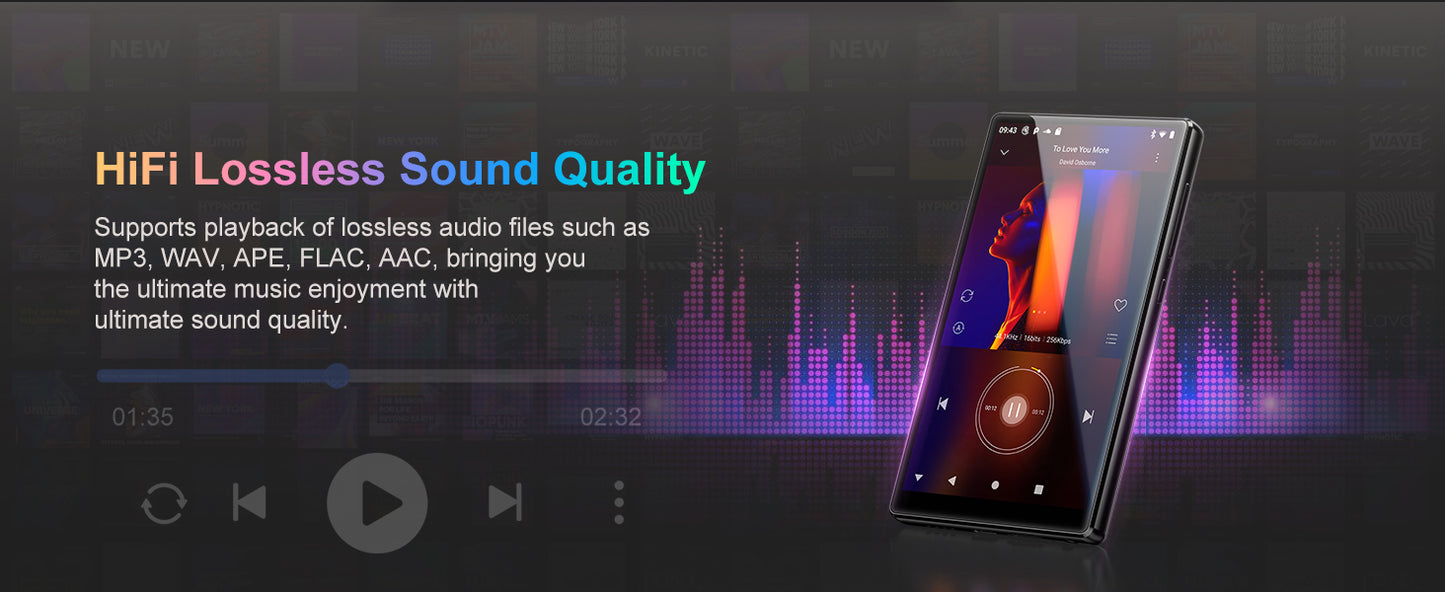 1080P Android 13 MP3/MP4 Player — 4.7" Display, 96GB (64+32GB), Bluetooth & WiFi, Expandable up to 1TB