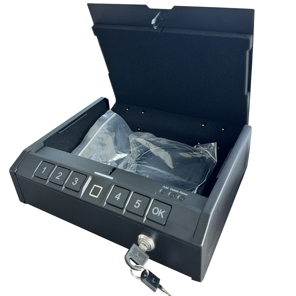 Biometric Gun Safe – Quick-Access Handgun Storage Box with Fingerprint, Keypad, and Keys – Firearm Safety Device for Home, Bedside, Nightstand, and Car