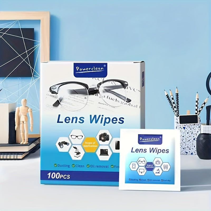 100pcs Pre Moistened Lens Wipes - Anti Fog, Quick Dry, Scratch Free for Eyeglasses, Screens, and Optical Goggles