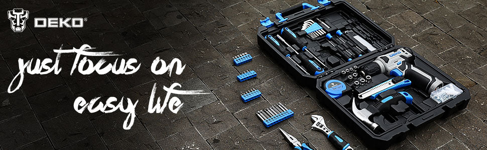DEKO 126-Piece Drill Set – 8V Blue Cordless Drill & Hand Tool Kit for Home, Ideal for Women