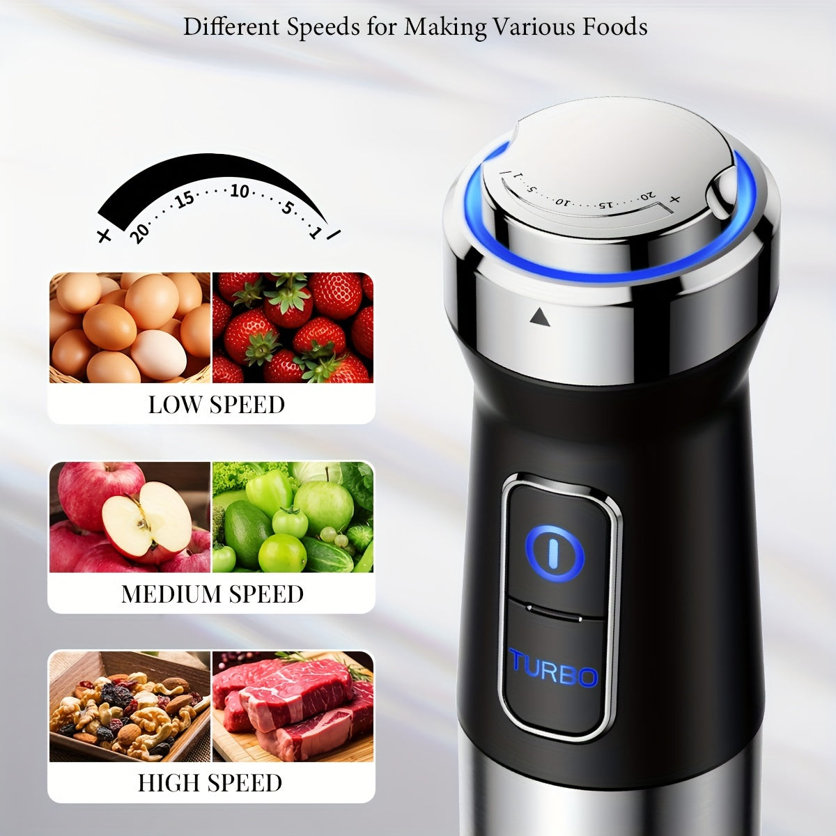 1000W 6-in-1 Immersion Blender - Powerful Handheld Blender with 20-Speed, Turbo Mode, Dough Hooks, Egg Beaters, Whisk, 800ml Beaker, 600ml Chopper, Titanium Blades, BPA-Free, Scratch-Resistant Design for Effortless Mixing, Bl