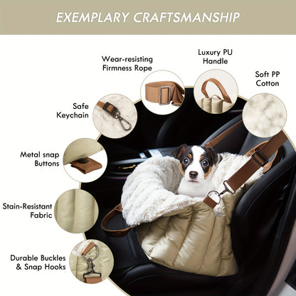ClevaHome Small Dog Car Seat & Travel Carrier - Soft Fleece Pet Bed for Dogs up to 10lbs, Stylish Eucalyptus Travel Tote