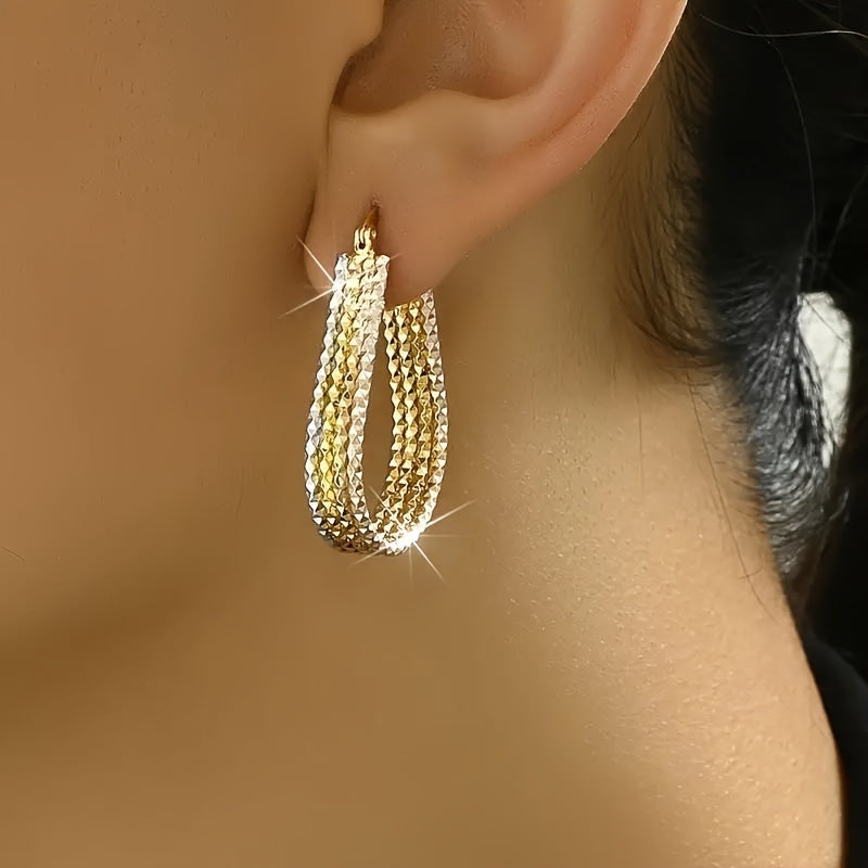 Golden Copper Water Droplet Ripple Hoop Earrings - Elegant Minimalist Oval Earrings for Women