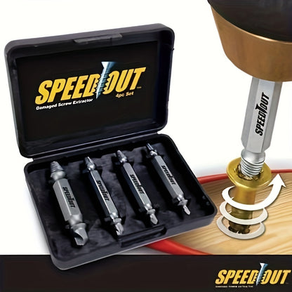 4pcs Steel Screw Extractor Set – Powerful Broken Screw Remover, Damaged Screw Easy-Out Kit, Precision Drill Bit Guide for Repairs