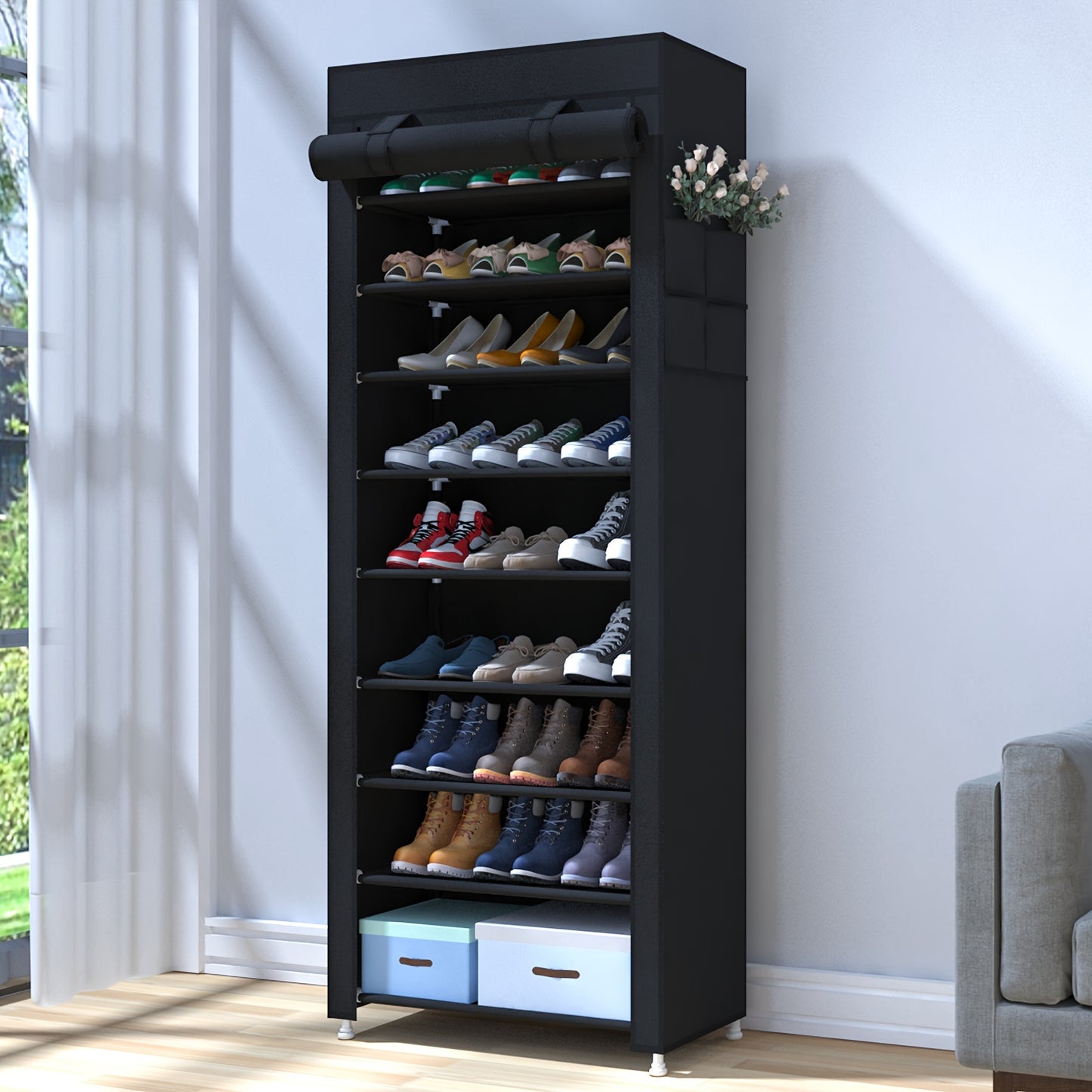 High-Capacity 9 Tier Shoe Rack Organizer with Dust Cover – Space-Saving, Easy Assembly – Stylish, Sturdy, and Durable for Household Closets and Entryways