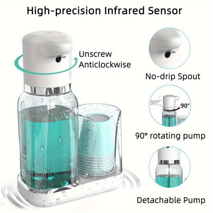 Automatic Mouthwash Dispenser – Smart Rinse Pump with Cup Holder, Infrared Sensor, 2 Dispense Levels, Rechargeable for All Ages