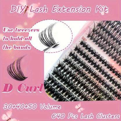 640/280pcs Extra Thick D Curl 9-16mm Mixed Length Individual Lashes – DIY Lash Clusters Extension Kit for Wispy Manga Look – Easy to Use, Long-Lasting, Reusable, Comfortable