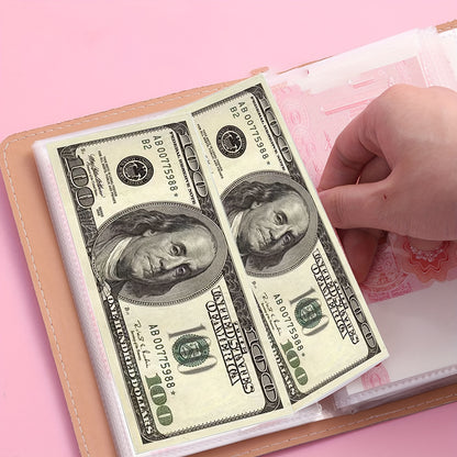 1 Banknote Storage Book - PU Material, Holds 100 Banknotes, Photos, Stamps, Bank Cards, A6 Ultra-Large Capacity with 50 Inner Pages