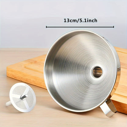 Large 304 Stainless Steel Funnel - Easy Oil Strainer with Filter Screen, Leak-Resistant Kitchen Essential for Cooking and Baking - Eid Al-Adha Mubarak Gift Idea