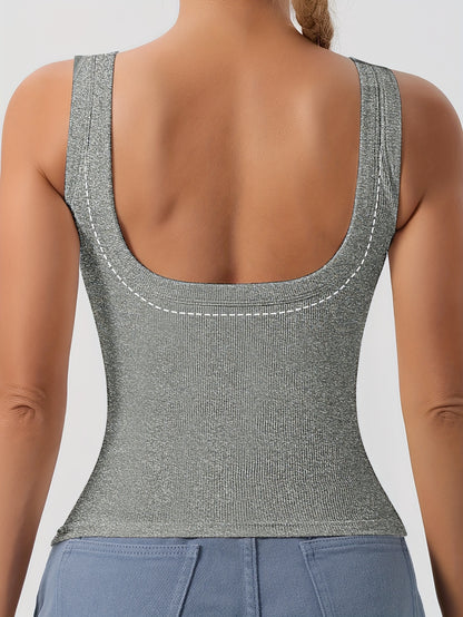 Women's 3-Piece Ribbed U-Back Tank Tops – Slim Fit with Removable Pads, Solid Colors, Casual Layering and Outerwear Camisoles