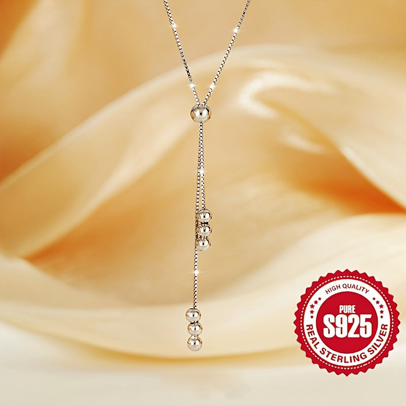 Elegant 925 Sterling Silver Y-Shape Necklace for Women - Adjustable Bead Slider, Silver Plated, Hypoallergenic, Versatile for All Seasons, Perfect for Daily Wear & Vacation, Christmas Gift