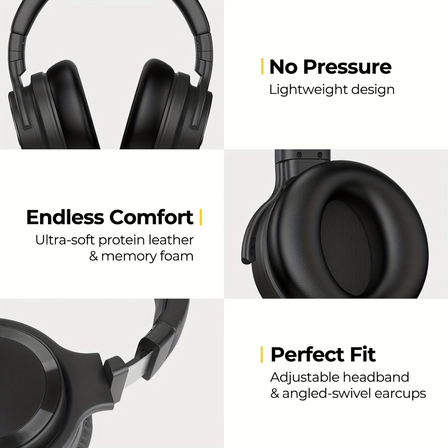 30 Hour Playtime Wireless Active Noise Cancelling Headphones - Premium Sound, Rich Bass, Crystal-Clear Calls, Comfort Fit, Foldable Design - Black
