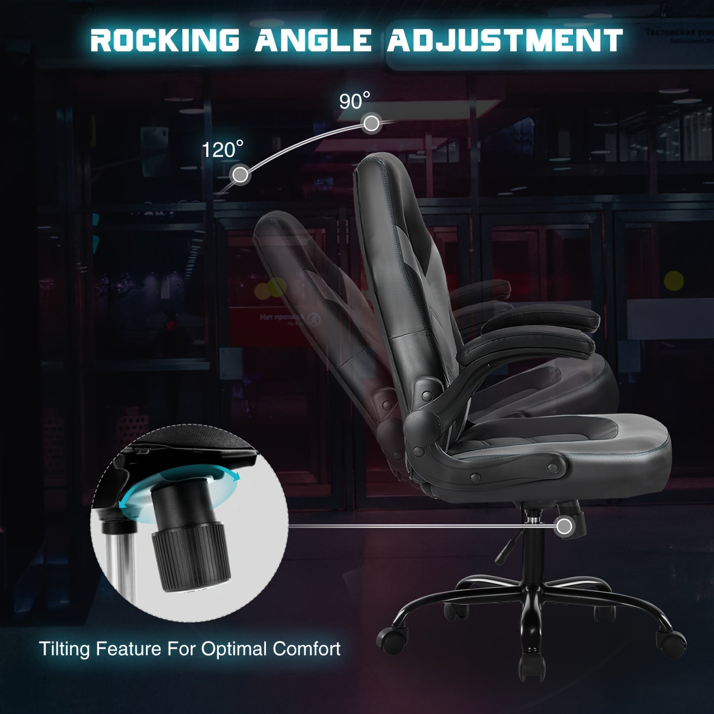 Ergonomic Gaming Chair – PU Leather Home Office Desk Chair with Lumbar Support, Height Adjustable, Big and Tall with Flip-Up Armrests and Swivel Wheels for Adults and Teens