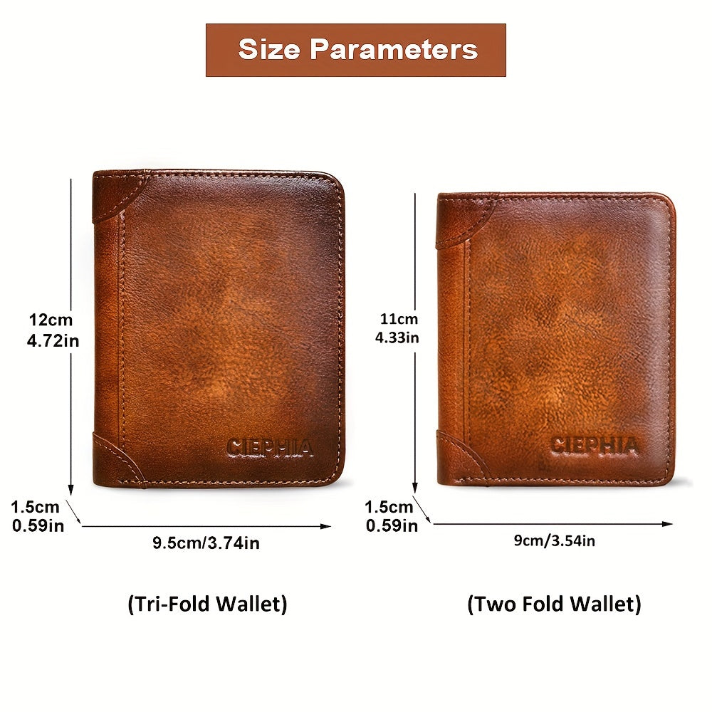 1pc Genuine Leather RFID Blocking Wallet for Men - Retro Thin Short ID & Credit Card Holder, Multi-Functional Gift for Valentine's Day