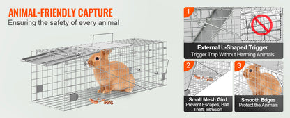 SucceBuy Humane Live Animal Cage Trap – Folding Handle for Cats, Rabbits & Rodents
