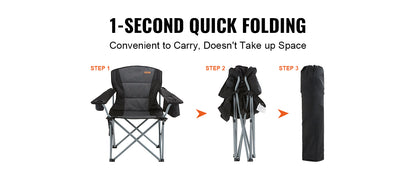 Camping Folding Chair — Portable Padded Armchair with Lumbar Support & Side Pockets for Beach, Lawn, Picnic