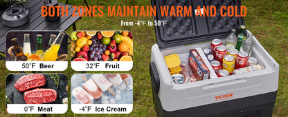VEVOR Portable Car Refrigerator — 35L/45L/55L Foldable Handle Compressor Freezer with Wheels for Camping, Picnics & Travel