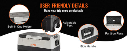 VEVOR Portable Car Refrigerator — 35L/45L/55L Foldable Handle Compressor Freezer with Wheels for Camping, Picnics & Travel