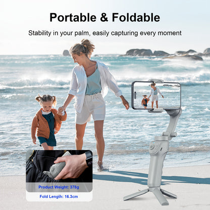 3-Axis AI Smartphone Gimbal Stabilizer Plus - Advanced Object & Face Tracking, 360° Rotation, LED Light, Tripod, Anti-Shake, Wireless Rechargeable Battery for TikTok Videos