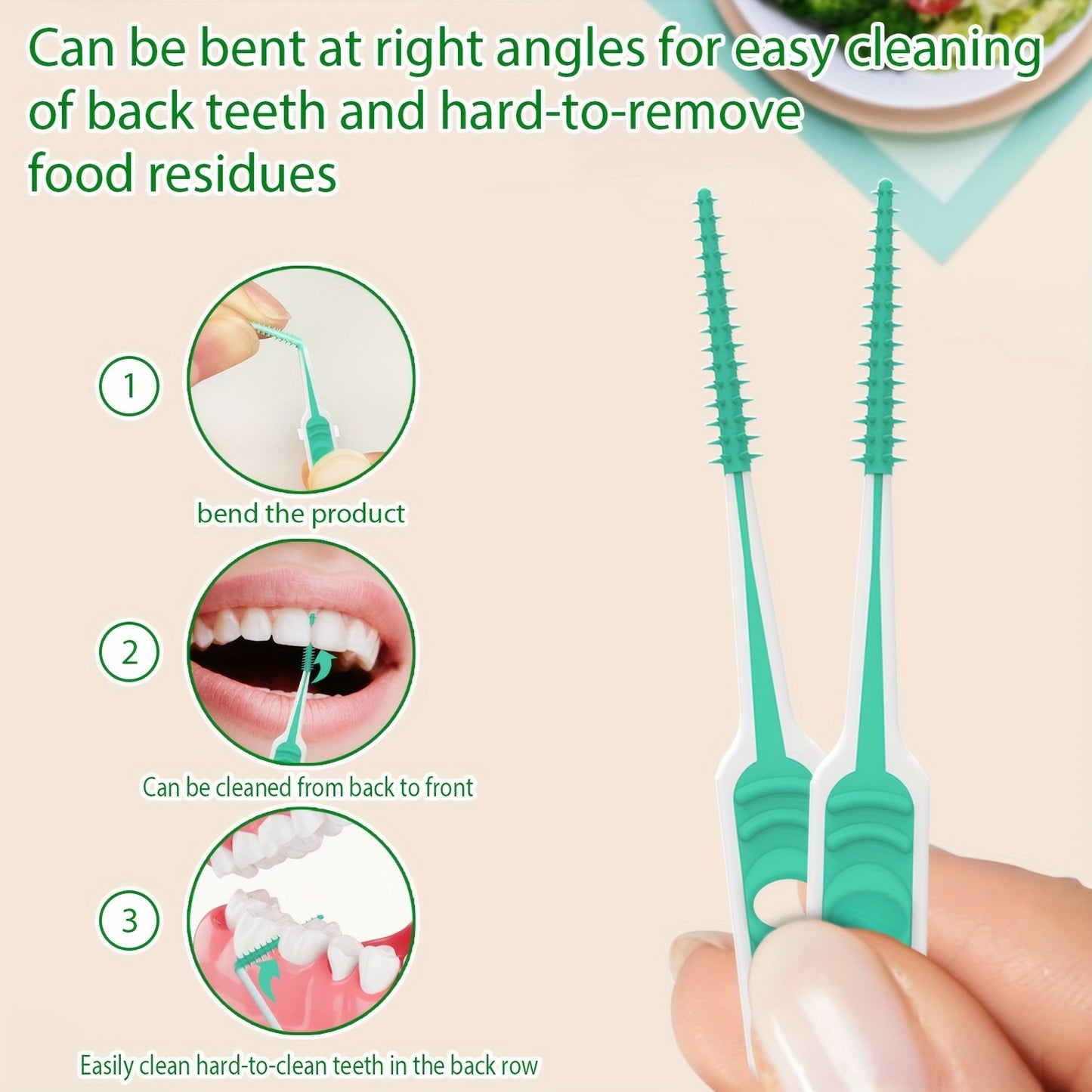 100pcs Soft Rubberized Dental Picks - Mint Floss Interdental Brush Cleaners for Oral Health and Stain Removal, Travel-Friendly