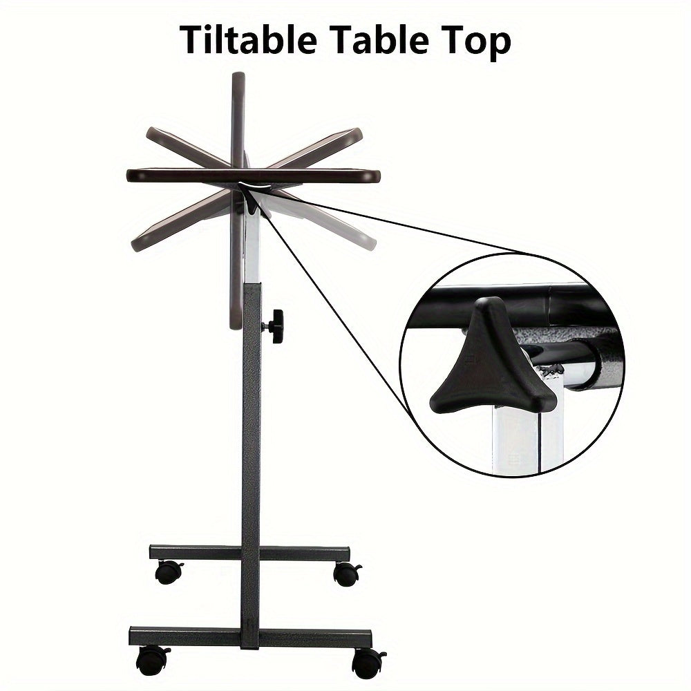 Mobile Height Adjustable Side Table – Portable Overbed Bedside Table with Wheels, Tilting Laptop & Food Tray, Room Decor