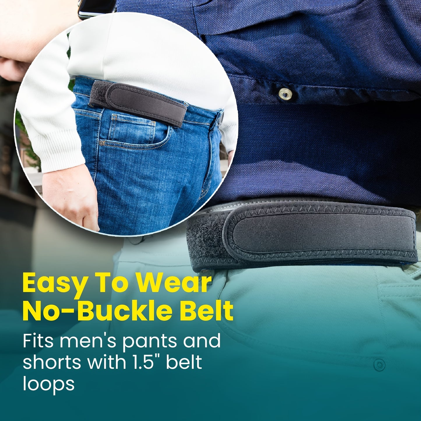 Men's No-Buckle Elastic Belt – Casual Nylon Waistband with Magic Tape Closure, One Size Fits Most