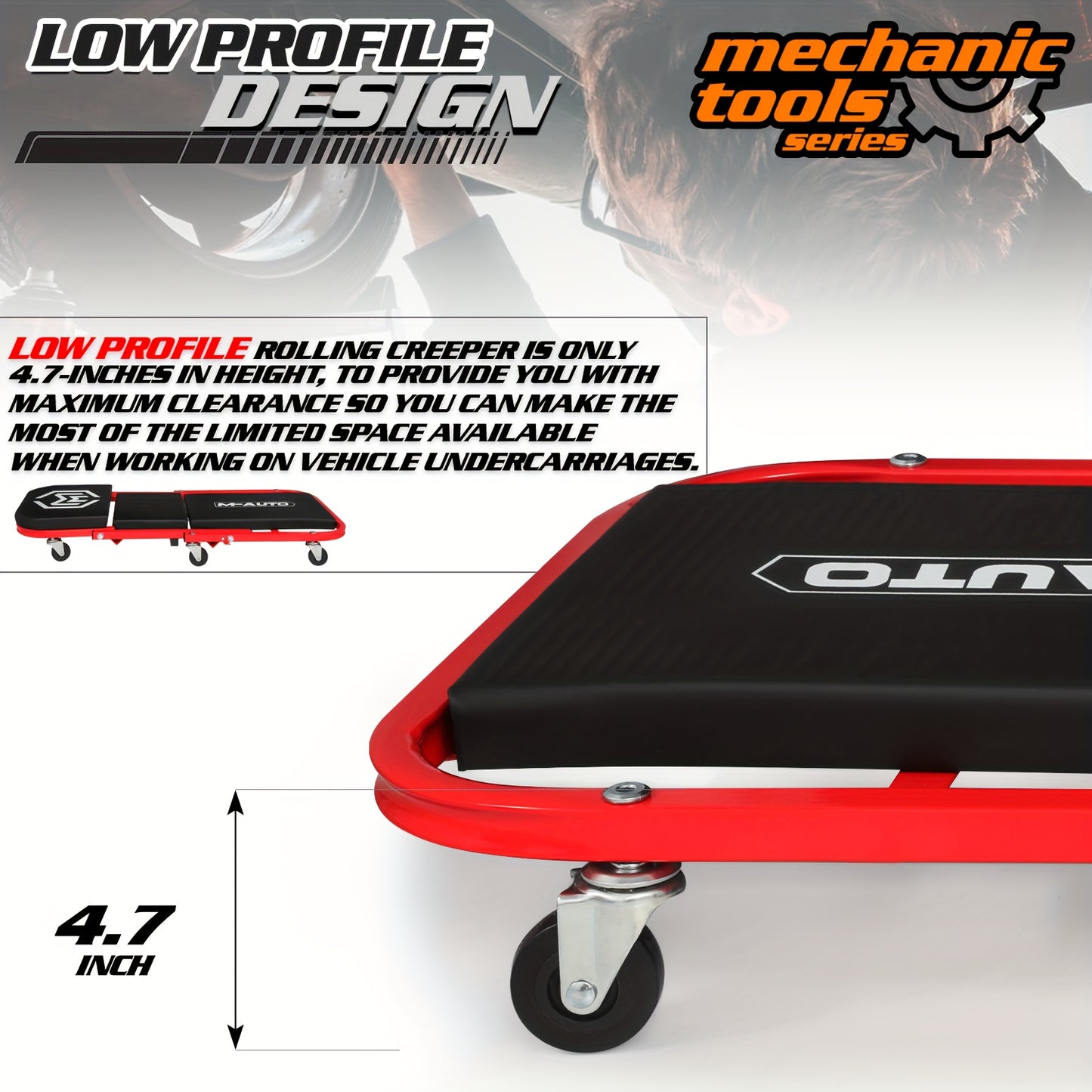 36-Inch 2-in-1 Rolling Folding Mechanic Creeper - Heavy-Duty with Casters, 330 lbs Weight Capacity