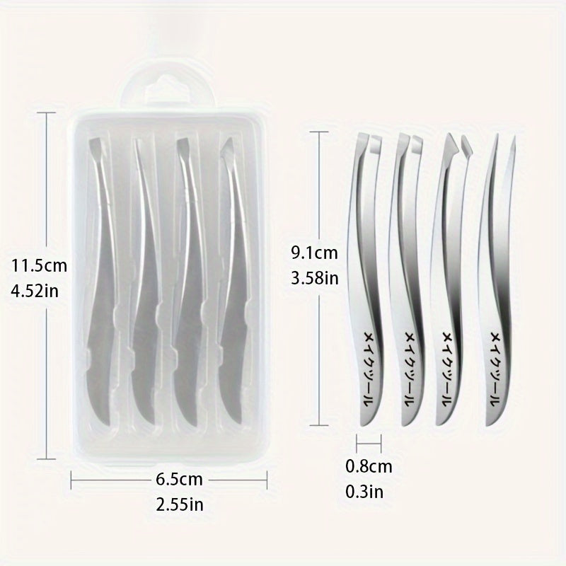 Japanese Banana Tweezer Set - 4-Piece Stainless Steel Precision Tweezers for Eyelash, Eyebrow, and Ingrown Hair Removal
