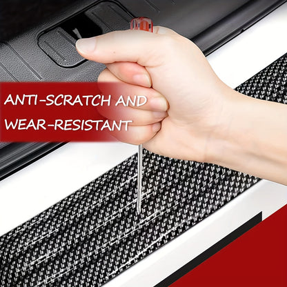 Car Rear Bumper Protector Guard – Carbon Fiber Rubber Door Sill Protection Strip, Universal Anti-Scratch for Pickup and SUV Trunks