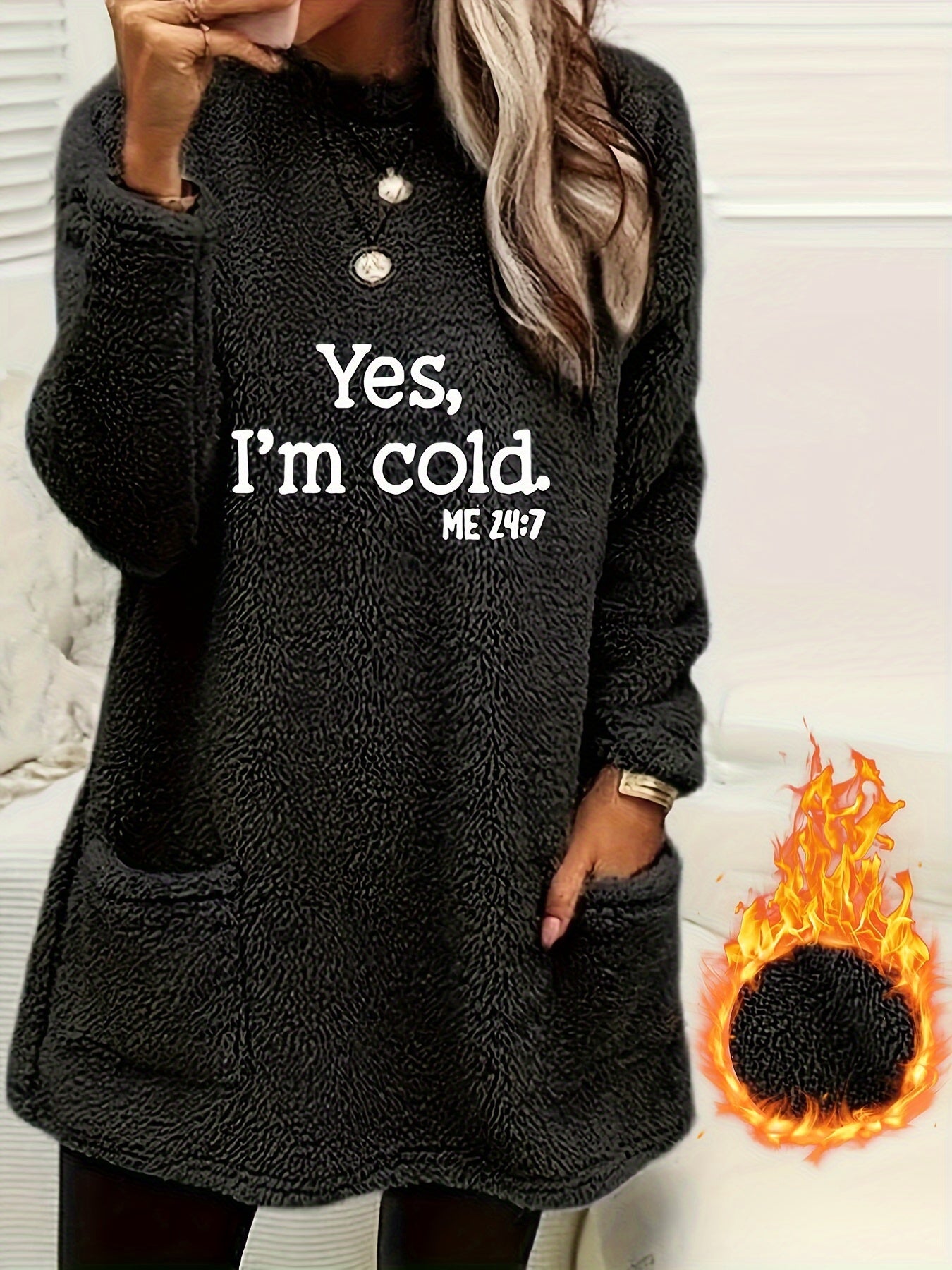 Women's Cozy Fleece Pullover Sweatshirt with Pockets – Long Sleeve Crew Neck for Fall & Winter