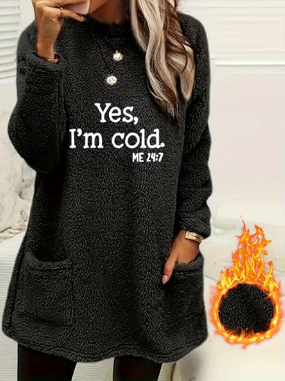 Women's Cozy Fleece Pullover Sweatshirt with Pockets – Long Sleeve Crew Neck for Fall & Winter