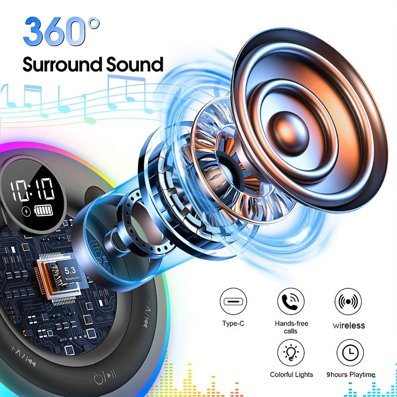 Portable Wireless Bathroom Speaker with Suction Cup - Stereo Sound, Built-In Microphone, 9-Hour Battery Life - Ideal for Travel, Parties and Outdoor Use
