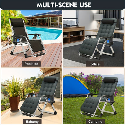 Zero Gravity Chair – Reclining Lounge Chair with Removable Cushion & Cup Holder, Indoor/Outdoor Patio Recliner, Supports Up to 440lbs