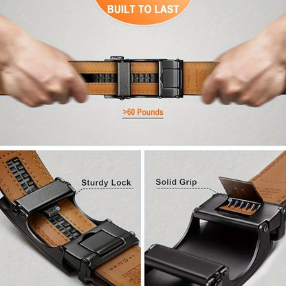 Business Men's Automatic Buckle Cowhide Belt – Ratchet Dress Belt, Genuine Leather, Perfect Father's Day Gift