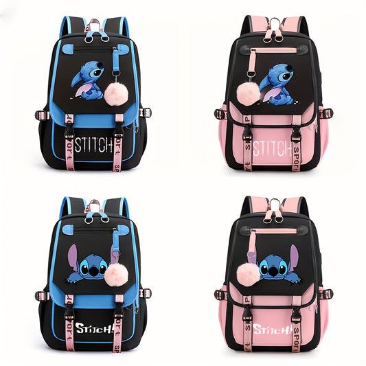 Disney Stitch Cute Backpack, Cartoon Anime Schoolbag, Lightweight Preppy Style Travel Daypack
