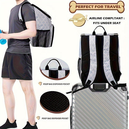 BAGLHER Dog Travel Bag Backpack – Airline Approved with 2 Silicone Collapsible Bowls and 2 Food Baskets, DLWhite