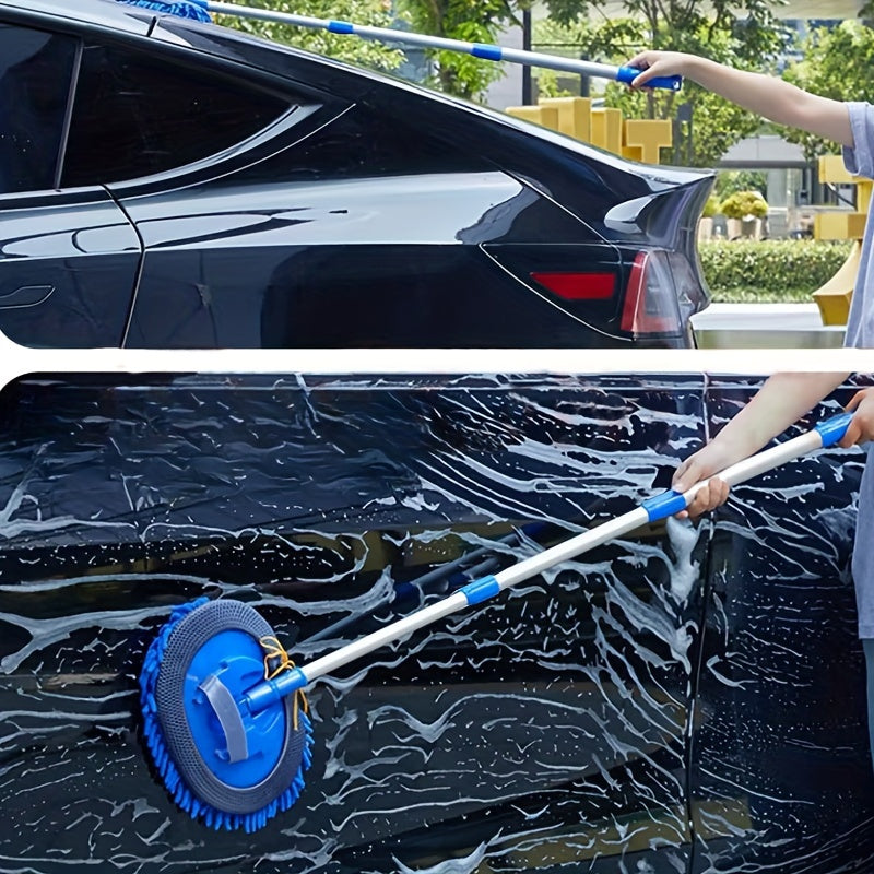 Ergonomic Long-Handle Microfiber Car Wash Mitt - Blue, Extendable and Durable for Effortless Car Washing