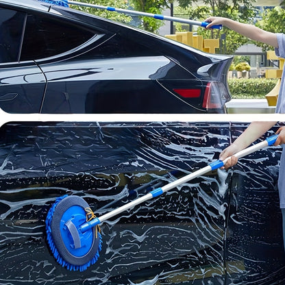 Ergonomic Long-Handle Microfiber Car Wash Mitt - Blue, Extendable and Durable for Effortless Car Washing