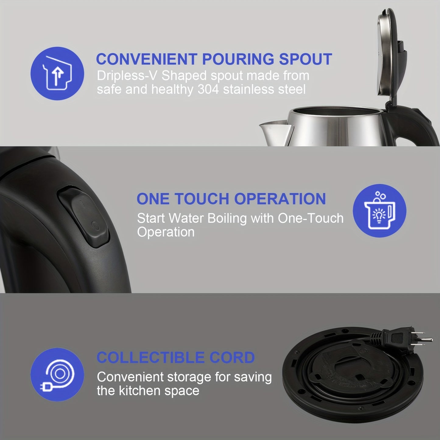 1.8L Stainless Steel Double Wall Electric Kettle – Fast Boiling, Auto Shut Off, Boil-Dry Protection, Cordless, LED Indicator – BPA Free for Coffee, Tea and Hot Beverages