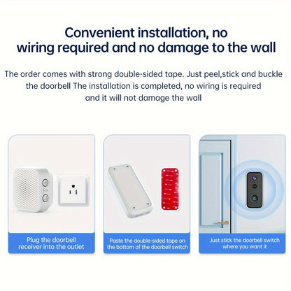 2K Wireless Doorbell Camera – HD Night Vision, 2.4G WiFi, Rechargeable, Two-Way Calls, PIR Motion Detector, Photo and Recording, APP Control, Voice Change Function