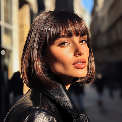 Natural Straight Brown Short Synthetic Wig - Classic & Casual 12-Inch Style, Perfect for Daily Wear